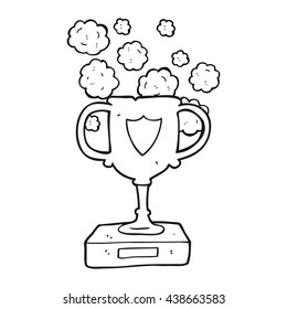 freehand drawn black and white cartoon old trophy
