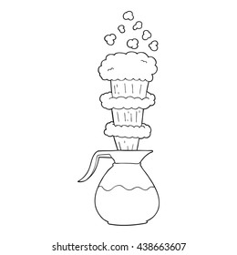 freehand drawn black and white cartoon extra strong coffee jug