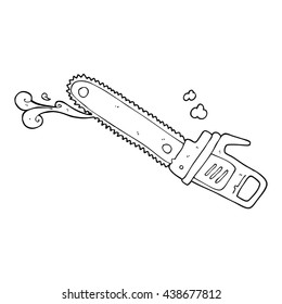 freehand drawn black and white cartoon bloody chainsaw