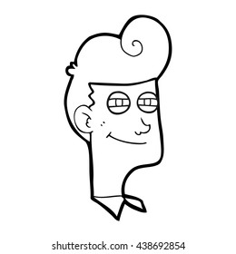 freehand drawn black and white cartoon smiling man