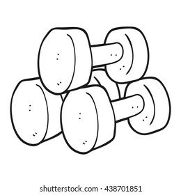 freehand drawn black and white cartoon dumbbells