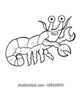 freehand drawn black and white cartoon lobster