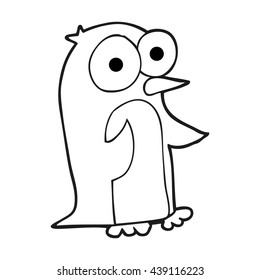 freehand drawn black and white cartoon penguin with big eyes