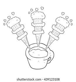 freehand drawn black and white cartoon hot coffee mug