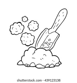 freehand drawn black and white cartoon trowel digging earth