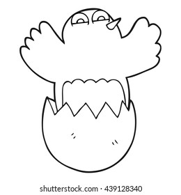 freehand drawn black and white cartoon hatching egg