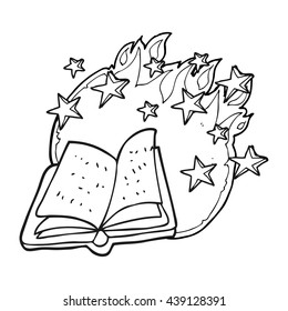 freehand drawn black and white cartoon magic spell book