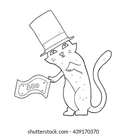 freehand drawn black and white cartoon rich cat