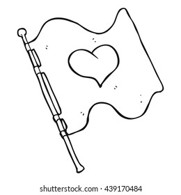 freehand drawn black and white cartoon love heart flag