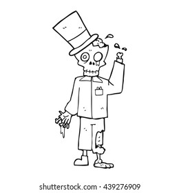 freehand drawn black and white cartoon posh zombie