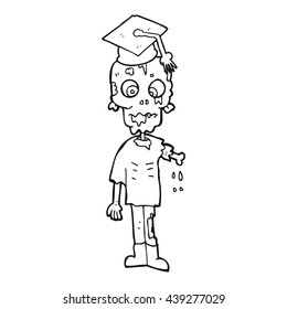 freehand drawn black and white cartoon zombie student