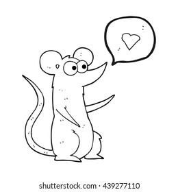 freehand drawn black and white cartoon mouse in love