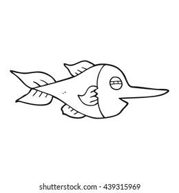 freehand drawn black and white cartoon swordfish