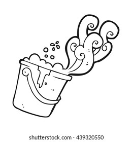 freehand drawn black and white cartoon cleaning bucket