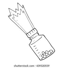 freehand drawn black and white cartoon jar of pills