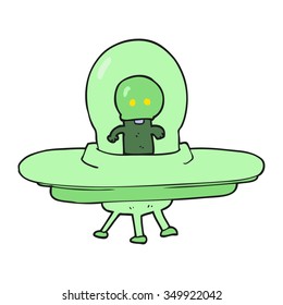 freehand drawn cartoon alien in flying saucer