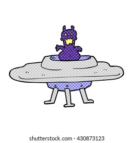 freehand drawn cartoon alien in flying saucer