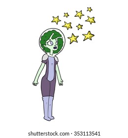 freehand drawn cartoon alien space girl