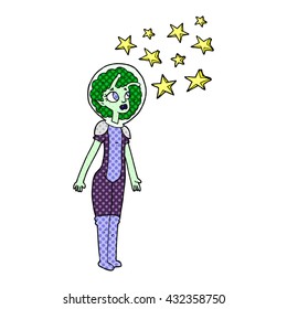 freehand drawn cartoon alien space girl