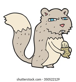 freehand drawn cartoon angry squirrel with nut