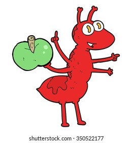 freehand drawn cartoon ant with apple