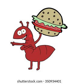 freehand drawn cartoon ant carrying food