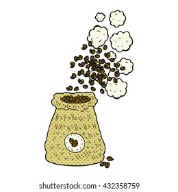 freehand drawn cartoon bag of coffee beans