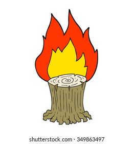 freehand drawn cartoon big tree stump on fire