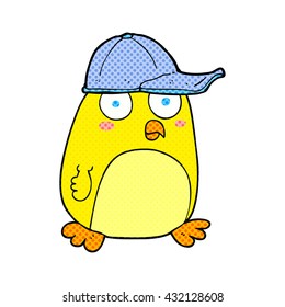 freehand drawn cartoon bird in cap