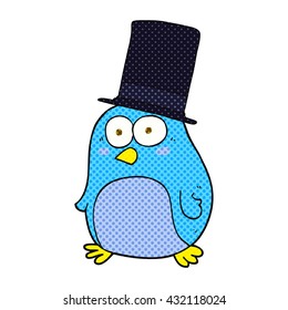 freehand drawn cartoon bird wearing top hat