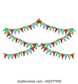 freehand drawn cartoon bunting flags