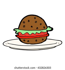 freehand drawn cartoon burger on plate