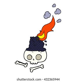 freehand drawn cartoon burning candle on skull