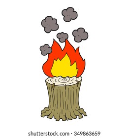 freehand drawn cartoon burning tree stump