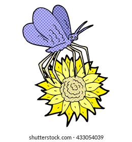 freehand drawn cartoon butterfly on flower