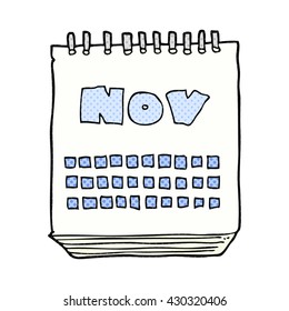 freehand drawn cartoon calendar showing month of november
