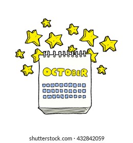 freehand drawn cartoon calendar showing month of october
