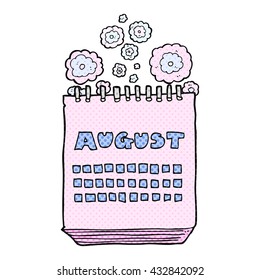 freehand drawn cartoon calendar showing month of august
