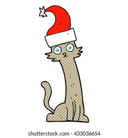 freehand drawn cartoon cat in christmas hat