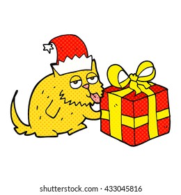 freehand drawn cartoon cat with present