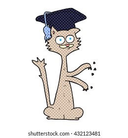 freehand drawn cartoon cat scratching with graduation cap