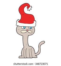 freehand drawn cartoon cat wearing christmas hat