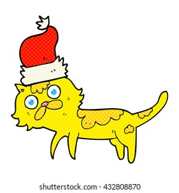 freehand drawn cartoon cat wearing christmas hat