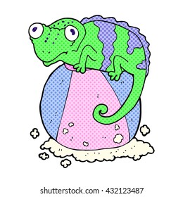 freehand drawn cartoon chameleon on ball