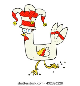 freehand drawn cartoon chicken running in funny hat