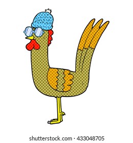freehand drawn cartoon chicken wearing spectacles and hat