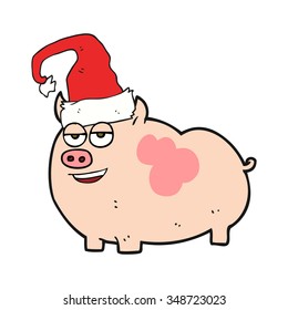 freehand drawn cartoon christmas pig