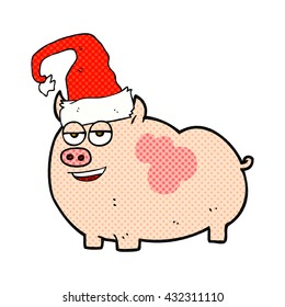 freehand drawn cartoon christmas pig