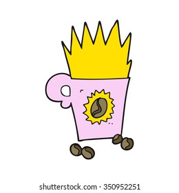 freehand drawn cartoon crazy powerful coffee