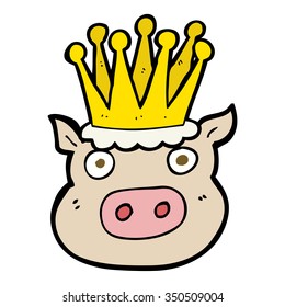 freehand drawn cartoon crowned pig